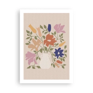 Poster - Un colorato mazzo di fiori in un vaso chiaro su uno sfondo beige - 50x70cm - Bouquet delicato - Decorazione murale moderna per soggiorno e camera da letto ARTTOR