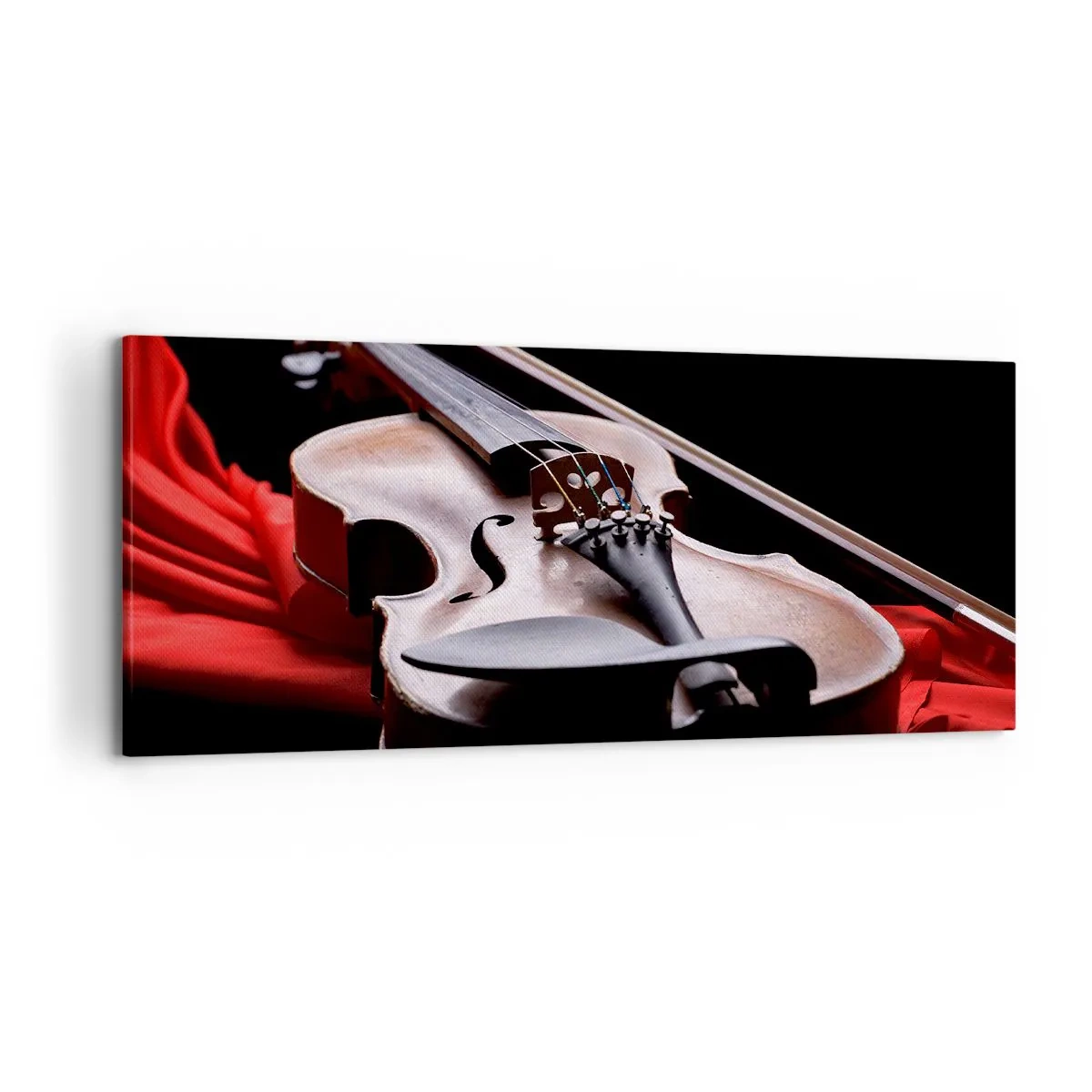 Quadro su tela - Stampe su Tela - Violino su tessuto rosso con sfondo nero - 120x50cm - La musica dei sentimenti - Decorazione murale moderna per soggiorno e camera da letto ARTTOR