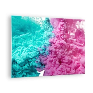 Quadro su vetro - Nuvole di inchiostro colorate in rosa e turchese - 70x50cm - Scontro decisivo - Decorazione murale moderna per soggiorno e camera da letto ARTTOR