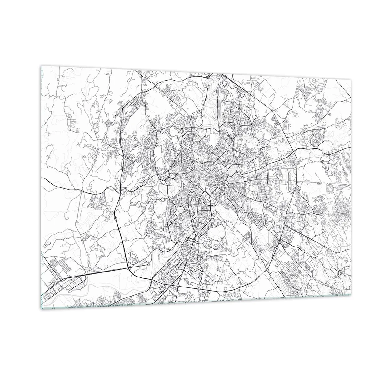 Quadro su vetro - Mappa di Roma con un chiaro tracciato stradale circolare - 120x80cm - L'anello romano - Decorazione murale moderna per soggiorno e camera da letto ARTTOR