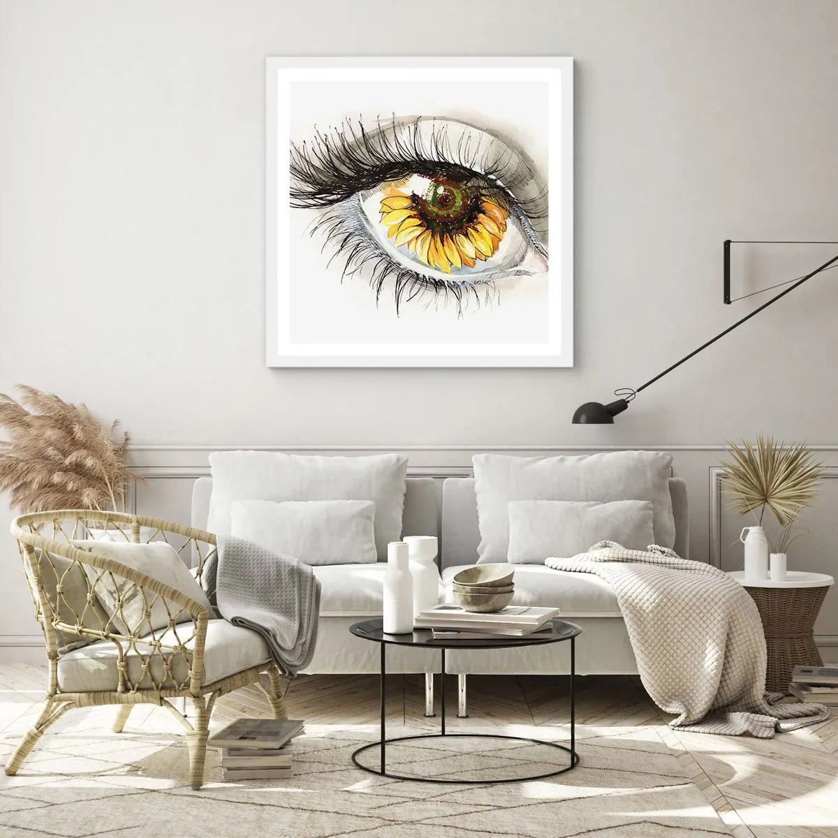 Poster in cornice bianca - Uno sguardo caldo come l'estate - 60x60 cm