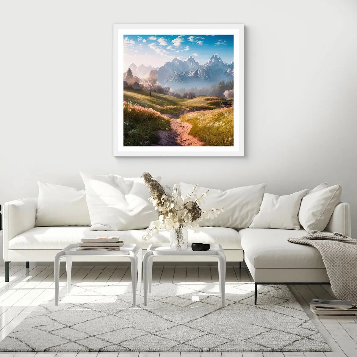 Poster in cornice bianca - Valle idilliaca - 40x40 cm