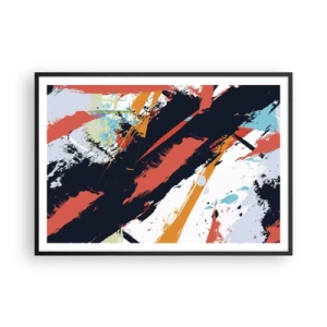 Poster in cornice nera - Pennellate astratte in colori vivaci - 100x70cm - Composizione dinamica - Decorazione murale moderna per soggiorno e camera da letto ARTTOR