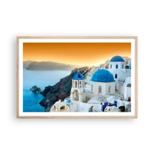 Poster in cornice rovere chiaro - Santorini: aggrappate alle rocce - 91x61 cm