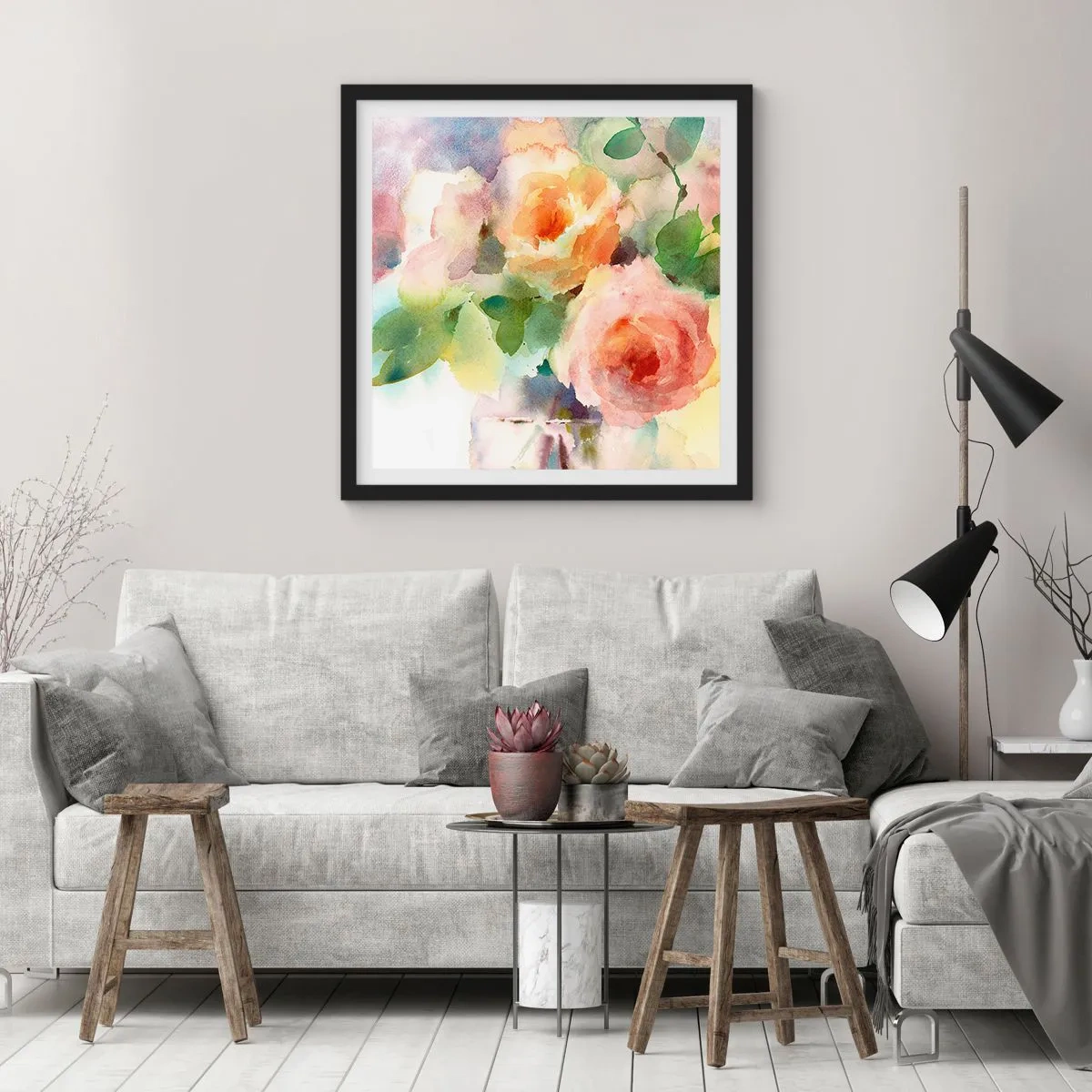 Poster in cornice nera - Delicati come un acquerello - 60x60 cm