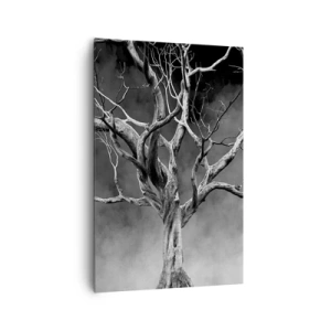 Quadro su tela - Stampe su Tela - Un albero secco in bianco e nero contro la nebbia - 80x120cm - Primordiale e sacro - Decorazione murale moderna per soggiorno e camera da letto ARTTOR