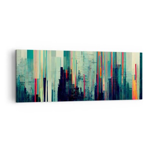 Quadro su tela - Stampe su Tela - Astrazione con linee verticali e skyline della città - 140x50cm - Città futuristica - Decorazione murale moderna per soggiorno e camera da letto ARTTOR
