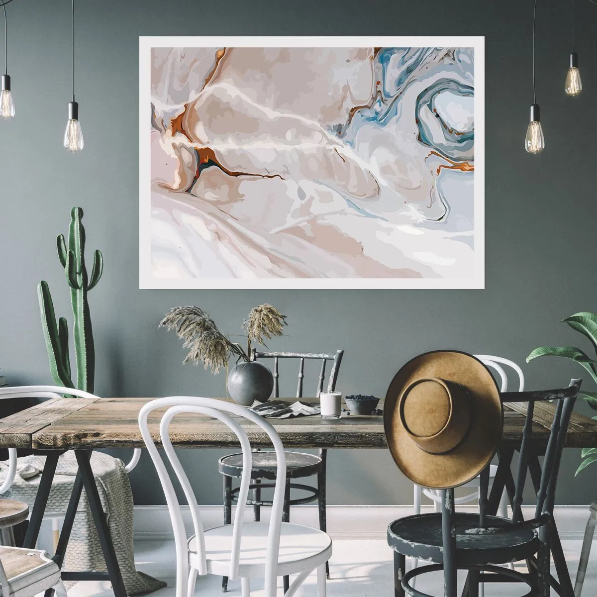 Poster - Meandri blu sotto il bianco - 91x61 cm