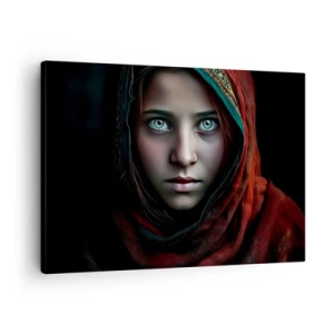 Quadro su tela - Stampe su Tela - Ritratto di donna dallo sguardo intenso dai colori caldi - 70x50cm - Principessa d'oriente - Decorazione murale moderna per soggiorno e camera da letto ARTTOR