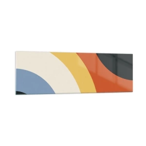 Quadro su vetro - Opera d'arte astratta con archi colorati e cerchi contrastanti - 160x50cm - Verso di se - Decorazione murale moderna per soggiorno e camera da letto ARTTOR