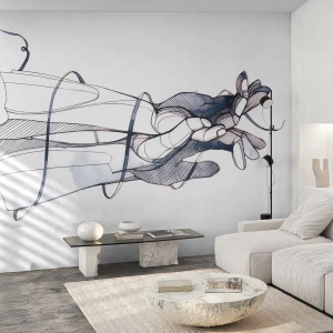 Fotomurali Standard Eco - Disegno artistico di una mano con un fiore in stile astratto - 100x70cm - Studio del tocco - Decorazione murale moderna per soggiorno e camera da letto ARTTOR