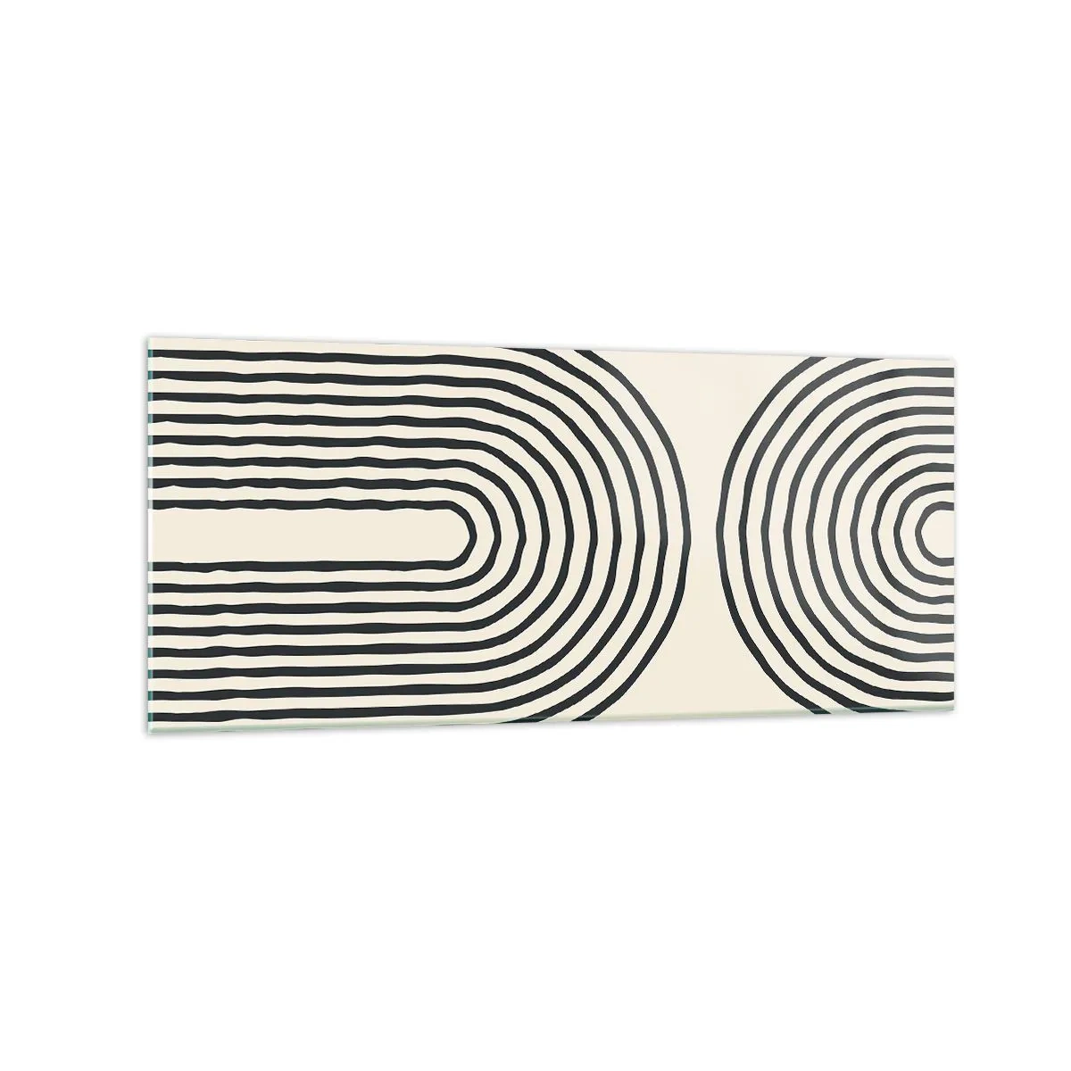 Quadro su vetro - Motivo geometrico astratto con linee simmetriche su sfondo chiaro - 120x50cm - Tra un attimo... - Decorazione murale moderna per soggiorno e camera da letto ARTTOR