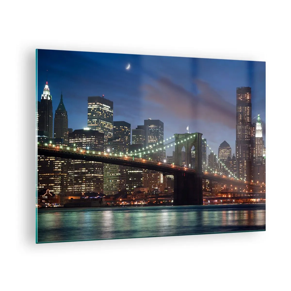 Quadro su vetro - Panorama della città con il ponte illuminato dalle luci notturne - 70x50cm - Notte illuminata - Decorazione murale moderna per soggiorno e camera da letto ARTTOR