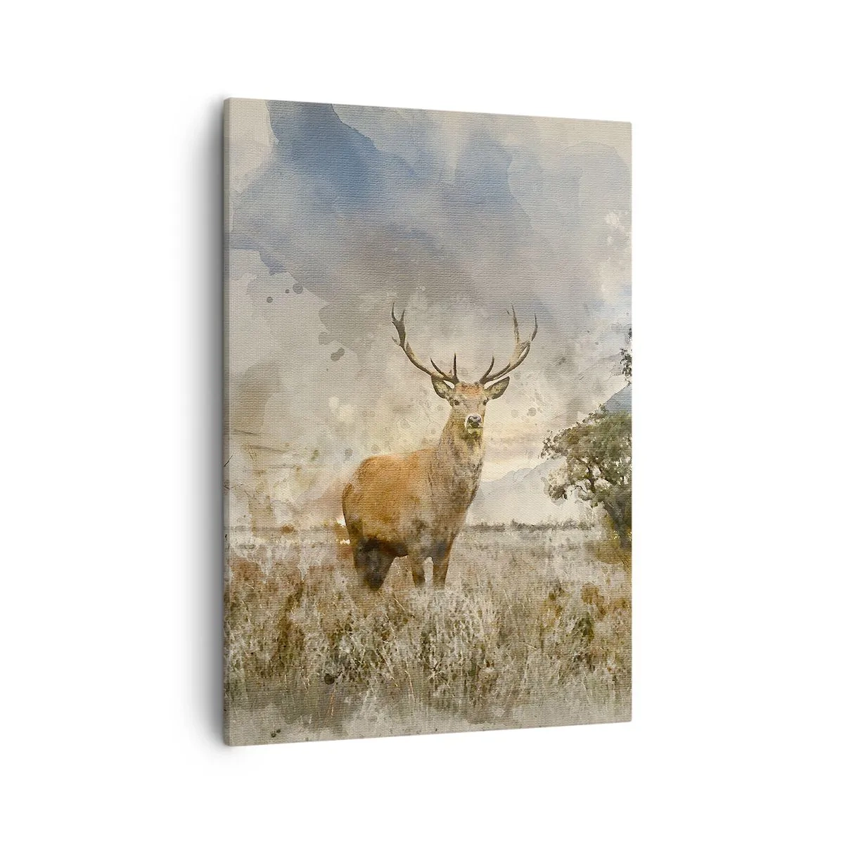 Quadro su tela - Stampe su Tela - Un cervo in un ambiente naturale in stile acquerello - 50x70cm - Dignità - forza - maestosità - Decorazione murale moderna per soggiorno e camera da letto ARTTOR