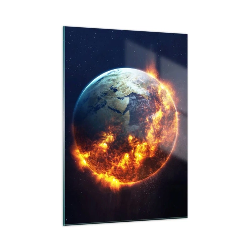 Quadro su vetro - La Terra circondata dalle fiamme nello spazio - 50x70cm - Le fiamme dell'apocalisse - Decorazione murale moderna per soggiorno e camera da letto ARTTOR