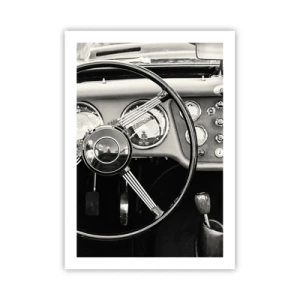 Poster - L'interno di un'auto d'epoca in stile monocromatico - 50x70cm - Il sogno del collezionista - Decorazione murale moderna per soggiorno e camera da letto ARTTOR