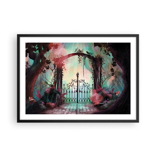Poster in cornice nera - Un ingresso magico con un cancello in ferro battuto circondato da una vegetazione misteriosa - 70x50cm - Il giardino dei misteri - Decorazione murale moderna per soggiorno e camera da letto ARTTOR