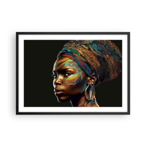Poster in cornice nera - Ritratto di una donna con un motivo colorato e un turbante - 70x50cm - Regina africana - Decorazione murale moderna per soggiorno e camera da letto ARTTOR