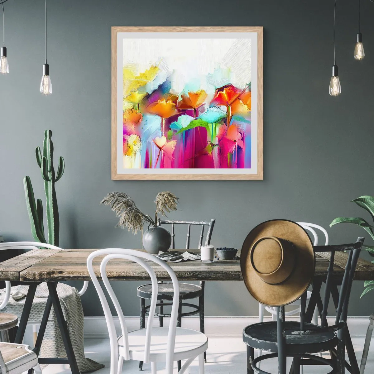 Poster in cornice rovere chiaro - L'arcobaleno è fiorito - 60x60 cm