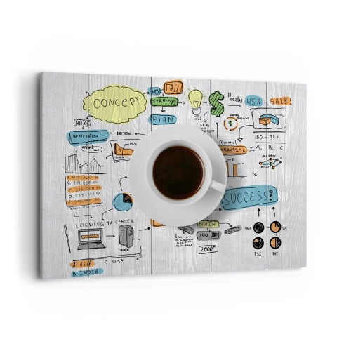 Quadro su tela - Stampe su Tela - Una tazza di caffè sullo sfondo di un disegno concettuale - 100x70cm - Un momento di pausa - Decorazione murale moderna per soggiorno e camera da letto ARTTOR