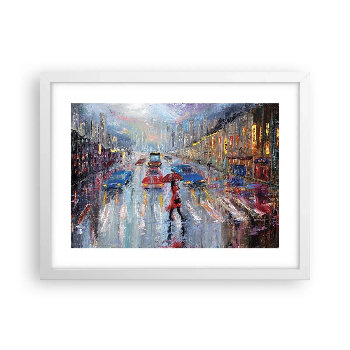 Poster in cornice bianca - Pomeriggio di pioggia in città - 40x30 cm