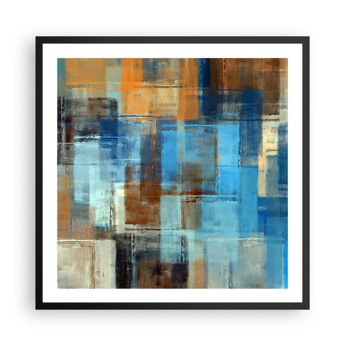 Poster in cornice nera - Attraverso la tenda blu - 60x60 cm