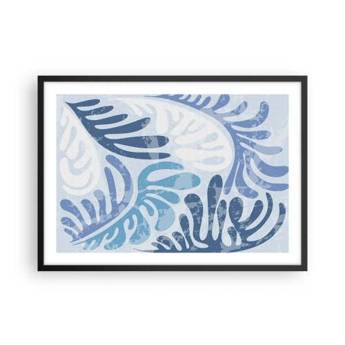 Poster in cornice nera - Forme astratte nelle tonalità del blu su sfondo bianco - 70x50cm - Felci blu - Decorazione murale moderna per soggiorno e camera da letto ARTTOR