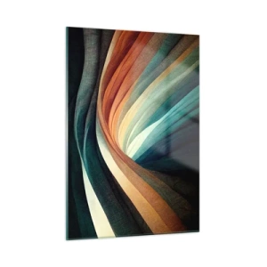 Quadro su vetro - Onde colorate nelle tonalità del turchese, arancione e beige - 50x70cm - Intessuto di colore - Decorazione murale moderna per soggiorno e camera da letto ARTTOR