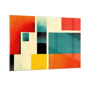 Quadro su vetro - Rettangoli geometrici colorati in stile retrò - 120x80cm - Astrazione geometrica: energia buona - Decorazione murale moderna per soggiorno e camera da letto ARTTOR