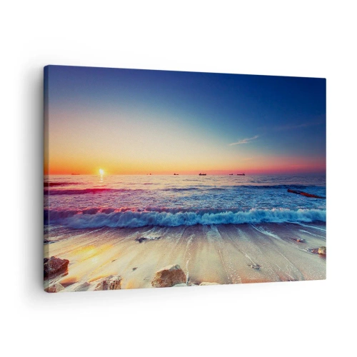 Quadro su tela - Stampe su Tela - Tramonto su un mare calmo con onde - 70x50cm - Cosa c'è dietro l'orizzonte? - Decorazione murale moderna per soggiorno e camera da letto ARTTOR