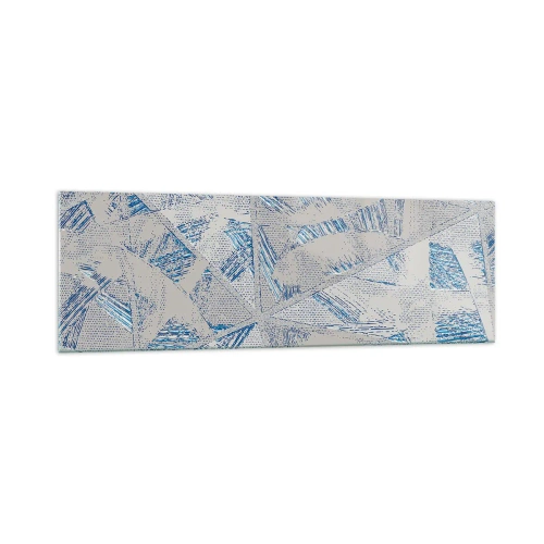 Quadro su vetro - Motivi geometrici nelle tonalità del blu e del grigio - 160x50cm - Nel labirinto grigioblu - Decorazione murale moderna per soggiorno e camera da letto ARTTOR