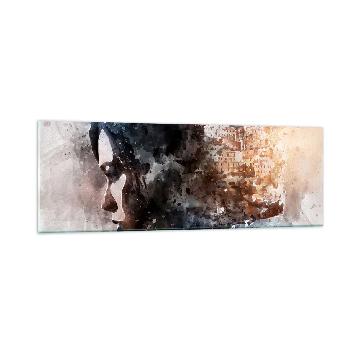 Quadro su vetro - Racconto su una ragazza con città sullo sfondo - 90x30 cm