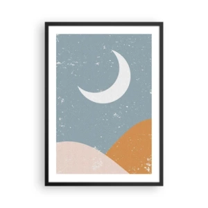 Poster in cornice nera - Una luna minimalista su un paesaggio astratto. - 50x70cm - Il miracolo di molte notti - Decorazione murale moderna per soggiorno e camera da letto ARTTOR