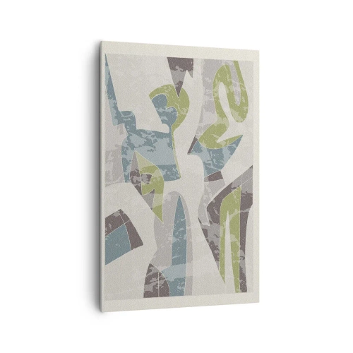 Quadro su tela - Stampe su Tela - Forme astratte in verde e blu su uno sfondo chiaro - 80x120cm - Composizione oltre il vetro - Decorazione murale moderna per soggiorno e camera da letto ARTTOR