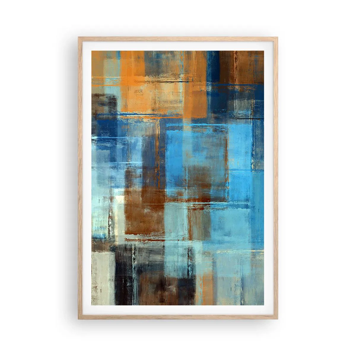 Poster in cornice rovere chiaro - Attraverso la tenda blu - 70x100 cm