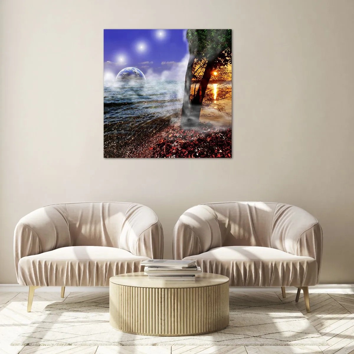 Quadro su vetro - Paesaggio surreale: unità della natura - 60x60 cm