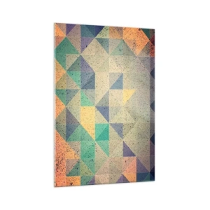Quadro su vetro - Una composizione colorata di triangoli geometrici in tonalità pastello. - 70x100cm - La repubblica dei triangoli - Decorazione murale moderna per soggiorno e camera da letto ARTTOR