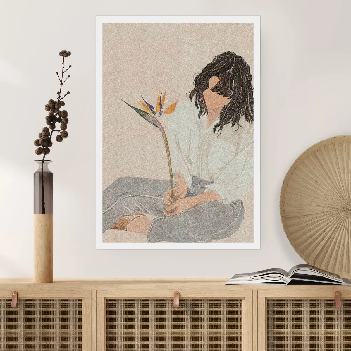 Poster - Ritratto con fiore esotico - 70x100 cm