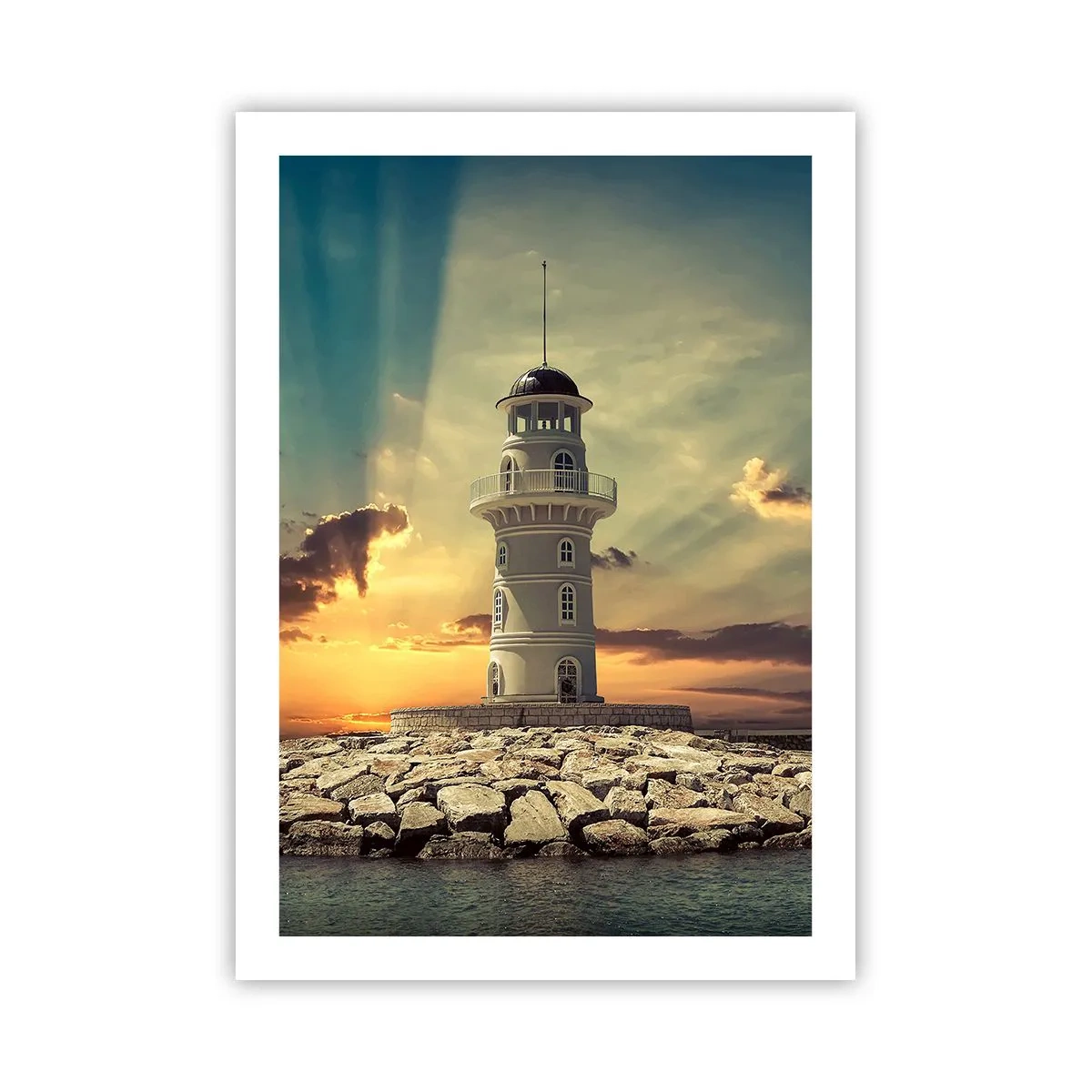 Poster - Faro al tramonto - 50x70cm - Luce - Bontà - Bellezza - Decorazione murale moderna per soggiorno e camera da letto ARTTOR