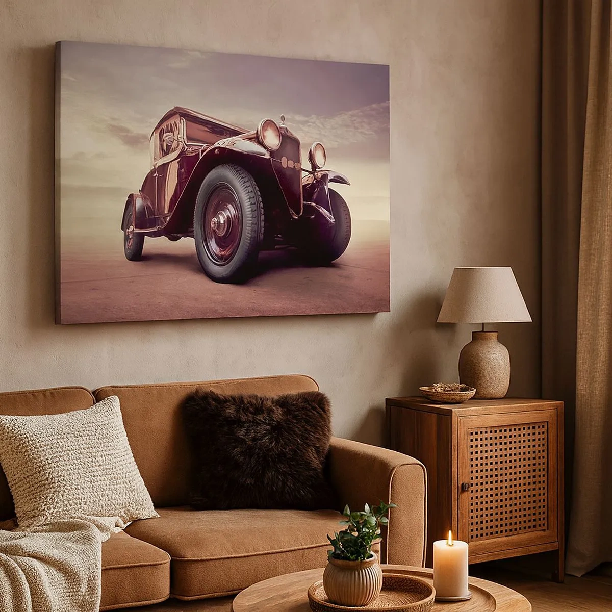 Quadro su tela - Stampe su Tela - Un'auto d'epoca in stile classico contro il cielo - 70x50cm - Torniamo agli anni passati... - Decorazione murale moderna per soggiorno e camera da letto ARTTOR