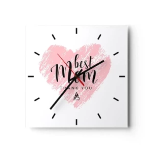 Orologio da parete - Orologio in Vetro - Cuore rosa con la scritta "Grazie mamma" su sfondo bianco - 30x30cm - È sempre il momento giusto - Decorazione murale moderna per soggiorno e camera da letto ARTTOR
