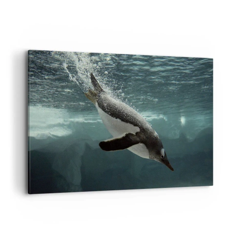 Quadro su tela - Stampe su Tela - Un pinguino che si tuffa nelle profondità dell'acqua ghiacciata - 120x80cm - Benvenuto nel mio mondo - Decorazione murale moderna per soggiorno e camera da letto ARTTOR