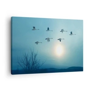Quadro su tela - Stampe su Tela - Cigni in volo al mattino - 70x50cm - Addio estate, quest'anno - Decorazione murale moderna per soggiorno e camera da letto ARTTOR