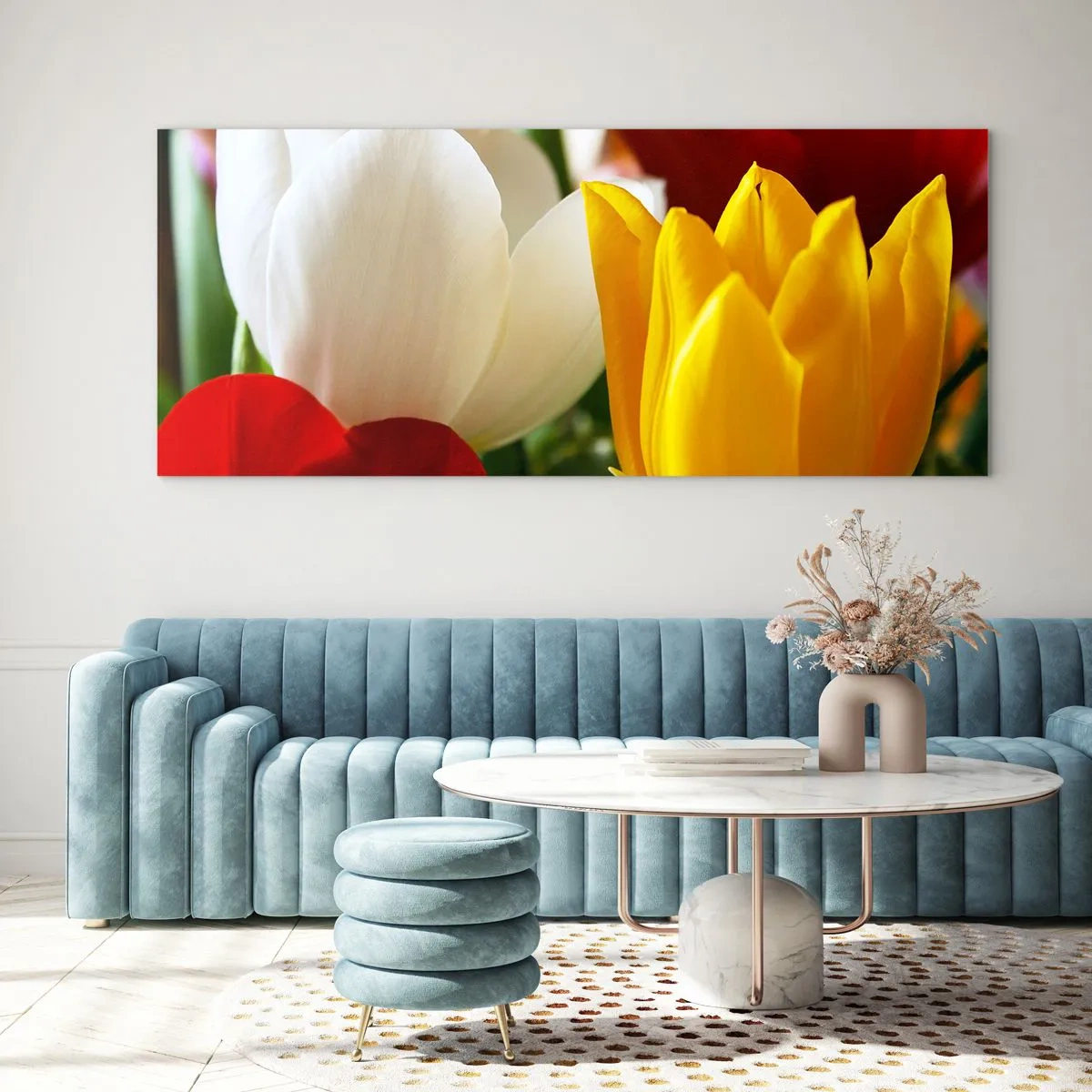 Quadro su vetro - La febbre dei tulipani - 90x30 cm