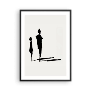 Poster in cornice nera - Silhouette di due figure in nero su sfondo chiaro - 50x70cm - Sicuramente insieme? - Decorazione murale moderna per soggiorno e camera da letto ARTTOR