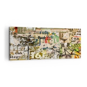 Quadro su tela - Stampe su Tela - Un collage di frammenti di giornali e manifesti in stile artistico. - 120x50cm - Qualcosa sta succedendo… - Decorazione murale moderna per soggiorno e camera da letto ARTTOR