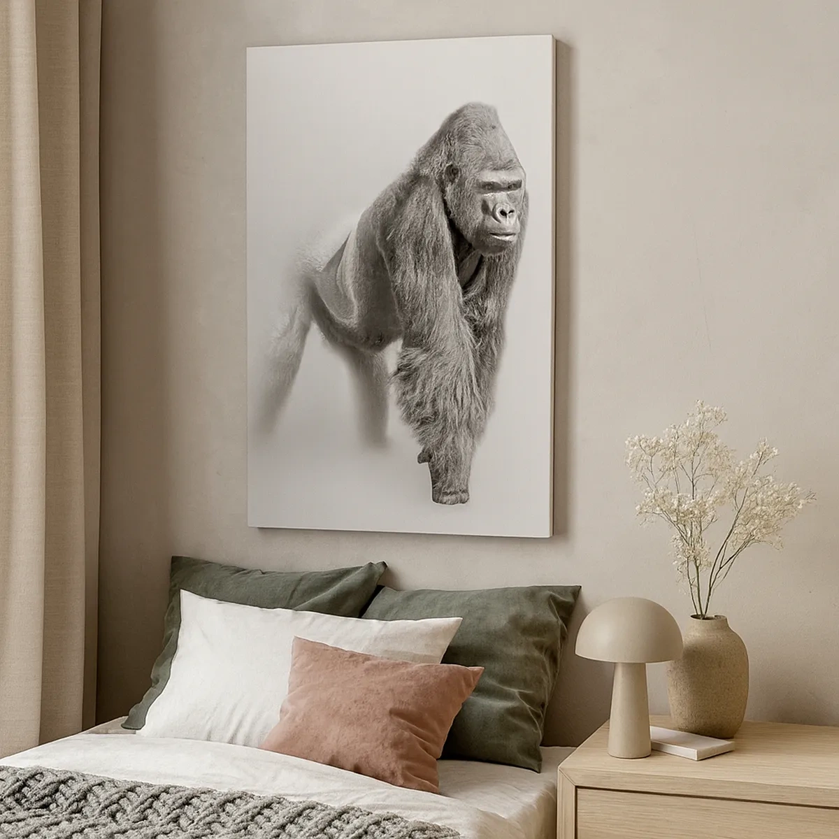 Quadro su tela - Stampe su Tela - Gorilla in toni monocromatici su sfondo bianco - 50x70cm - Sicuro della propria forza - Decorazione murale moderna per soggiorno e camera da letto ARTTOR