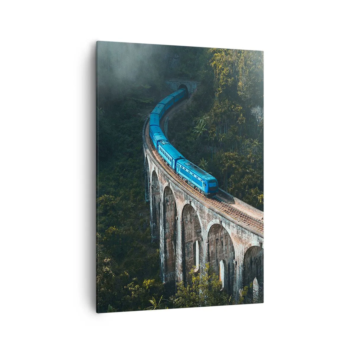 Quadro su tela - Stampe su Tela - Un treno blu su un viadotto storico tra le foreste - 70x100cm - Attrazione della natura - Decorazione murale moderna per soggiorno e camera da letto ARTTOR