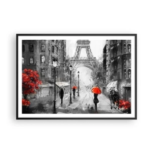 Poster in cornice nera - Una strada con vista sulla Torre Eiffel e ombrelli rossi - 100x70cm - Tutte le strade portano da lei - Decorazione murale moderna per soggiorno e camera da letto ARTTOR