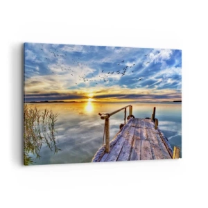 Quadro su tela - Stampe su Tela - Molo di legno sul lago al tramonto - 120x80cm - Il vento è andato a dormire - Decorazione murale moderna per soggiorno e camera da letto ARTTOR